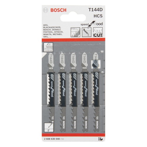 Набор пилок BOSCH T144D HCS, по дереву, 5шт [2608630040]