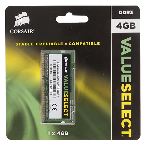 Модуль памяти CORSAIR CMSO4GX3M1A1600C11 DDR3 - 4Гб 1600, SO-DIMM, Ret