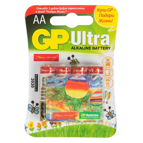 AA Батарейка GP Ultra Alkaline 15AUGL LR6, 4 шт.