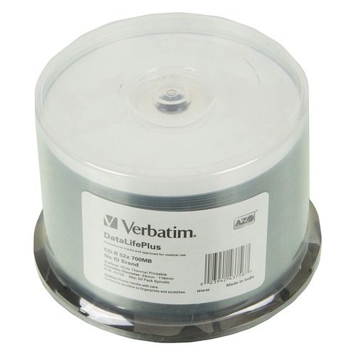 Оптический диск CD-R VERBATIM 700Мб 52x, 50шт., 43756, cake box, printable