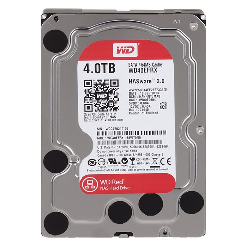 Жесткий диск WD Red WD40EFRX, 4Тб, HDD, SATA III, 3.5"