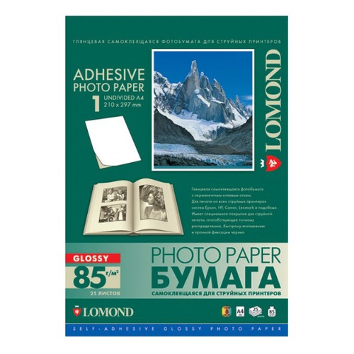 Этикетки Lomond 2410003 A4/85г/м2/25л./белый глянцевое самоклей. для струйной печати 14 шт./кор.