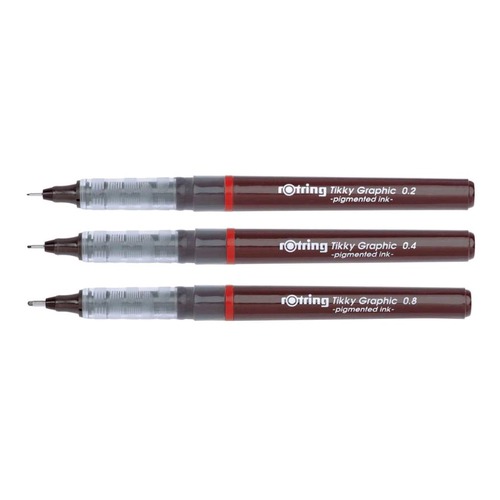 Набор ручек капиллярных Rotring Tikky Graphic (1904811) :3 ручки: 0.2/0.4/0.8мм черные чернила