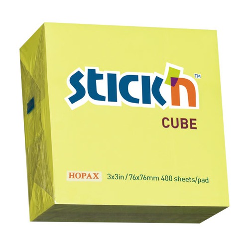 Блок самоклеящийся бумажный Stickn 21010 76x76мм 400лист. 70г/м2 неон желтый 12 шт./кор.