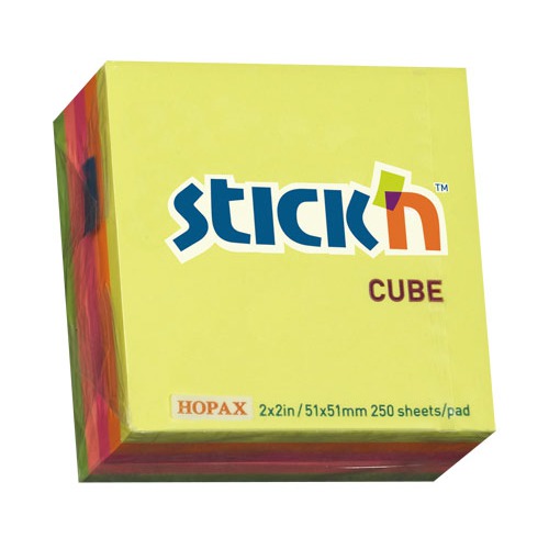 Блок самоклеящийся бумажный Stickn 21203 51x51мм 250лист. 70г/м2 неон 5цв.в упак. 48 шт./кор.