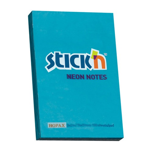 Блок самоклеящийся бумажный Stickn 21207 51x76мм 100лист. 70г/м2 неон голубой 12 шт./кор.