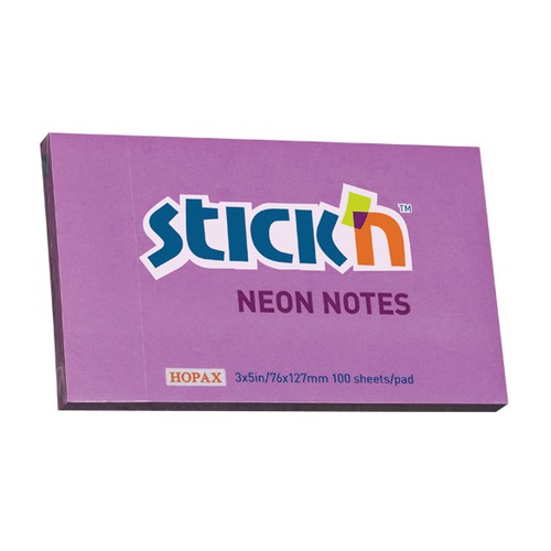 Блок самоклеящийся бумажный Stickn 21214 76x127мм 100лист. 70г/м2 неон фиолетовый 12 шт./кор.