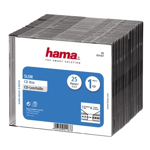 Коробка HAMA H-51167 Slim Box, 25шт., прозрачный+черный [00051167]