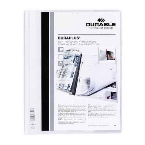 Папка-скоросшиватель Durable Duraplus 2579-02 A4+ прозрач.верх.лист карман пластик белый 25 шт./кор.