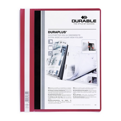 Папка-скоросшиватель Durable Duraplus 2579-03 A4+ прозрач.верх.лист карман пластик красный 25 шт./кор.