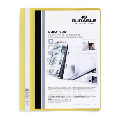 Папка-скоросшиватель Durable Duraplus 2579-04 A4+ прозрач.верх.лист карман пластик желтый 25 шт./кор.