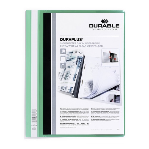 Папка-скоросшиватель Durable Duraplus 2579-05 A4+ прозрач.верх.лист карман пластик зеленый 25 шт./кор.