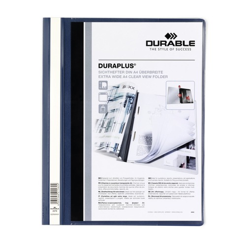 Папка-скоросшиватель Durable Duraplus 2579-07 A4+ прозрач.верх.лист карман пластик темно-синий 25 шт./кор.