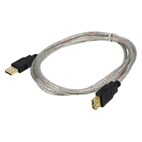 Кабель-удлинитель USB2.0 NINGBO USB A(m) - USB A(f), GOLD , 1.8м, прозрачный