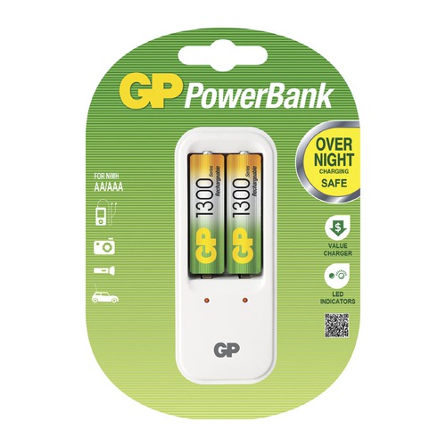 AA Аккумулятор + зарядное устройство GP PowerBank PB410GS130, 2 шт. 1300мAч