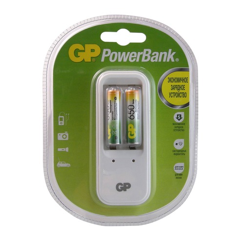 AAA Аккумулятор + зарядное устройство GP PowerBank PB410GS65, 2 шт. 650мAч