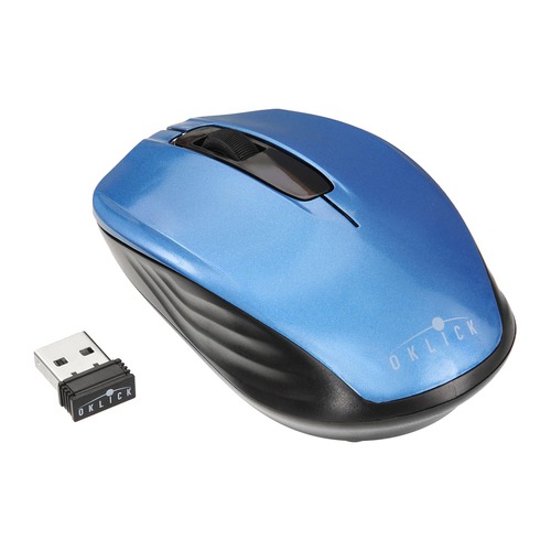 Мышь OKLICK 475MW, оптическая, беспроводная, USB, черный и синий [tm-1500 black/blue]