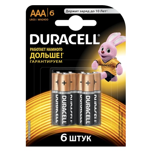 AAA Батарейка DURACELL Basic LR03-6BL MN2400, 6 шт.