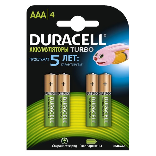 AAA Аккумулятор DURACELL Rechargeable HR03-4BL, 4 шт. 900мAч