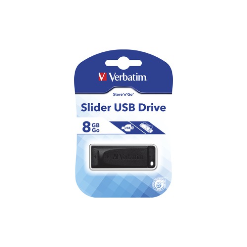 Флешка USB VERBATIM Slider 8Гб, USB2.0, черный [98695]